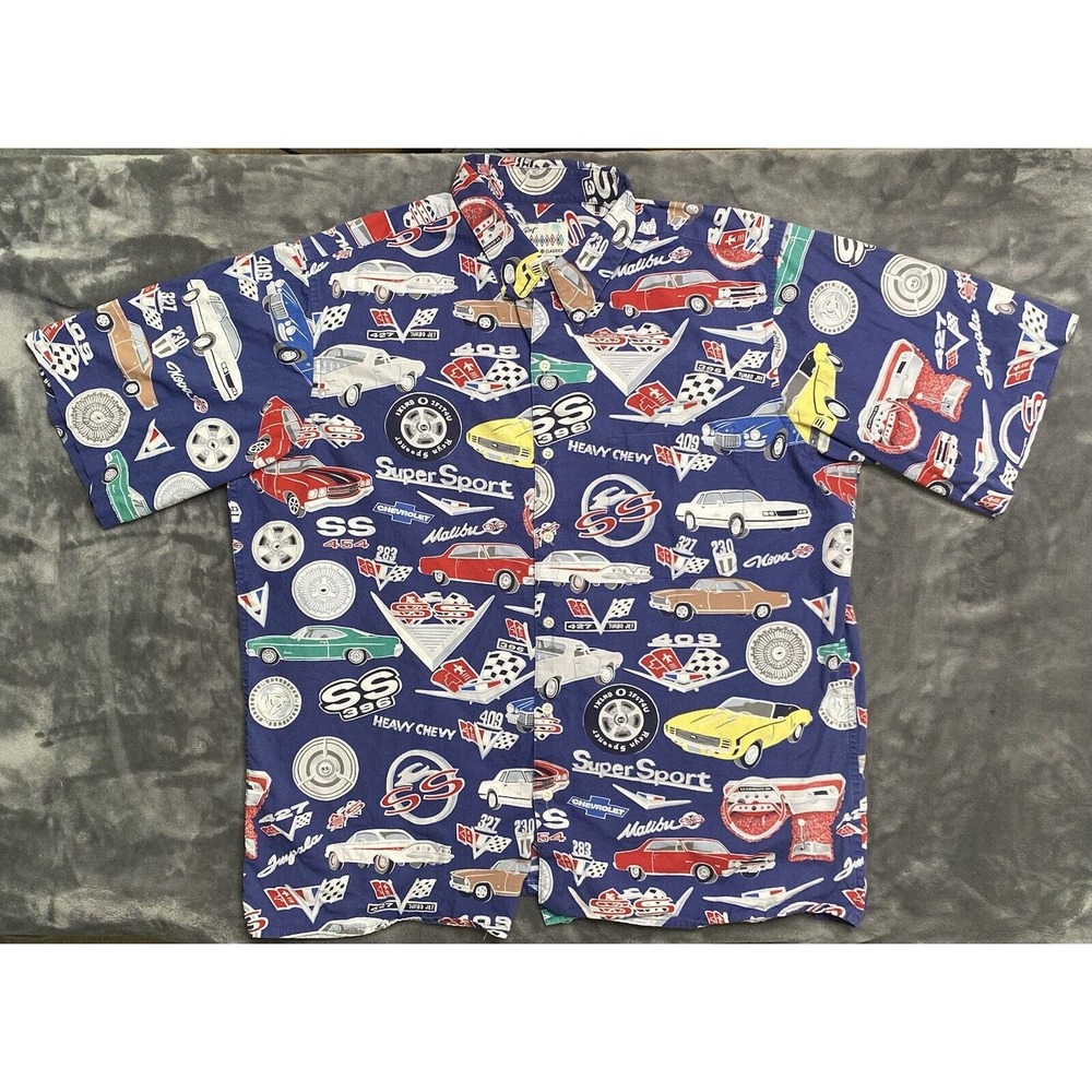 Vintage Reyn Spooner Hawaiian Shirt Men's Large Chevy Corvette American Classics